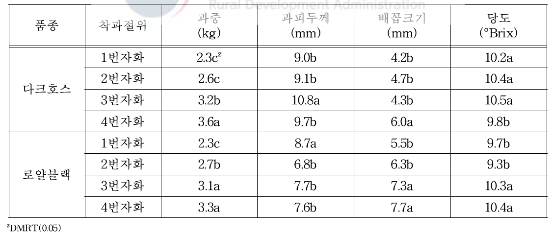 착과절위에 따른 과실 특성