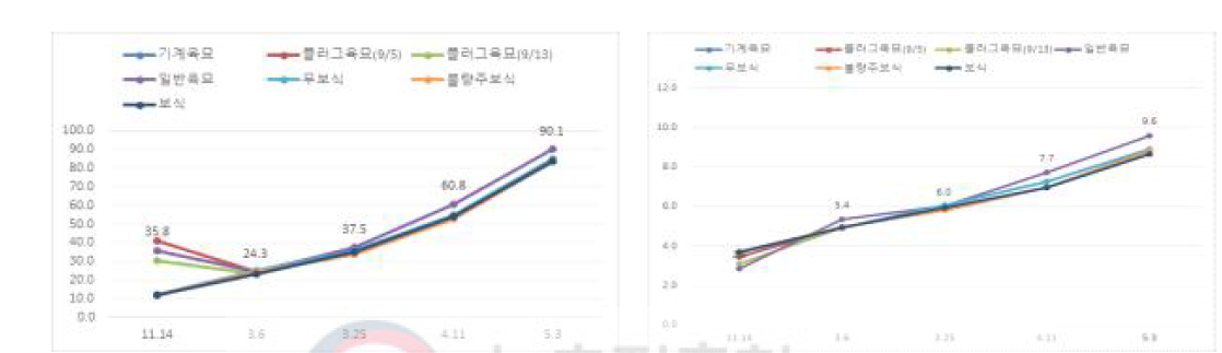 양파 기계정식시 초장 및 엽수