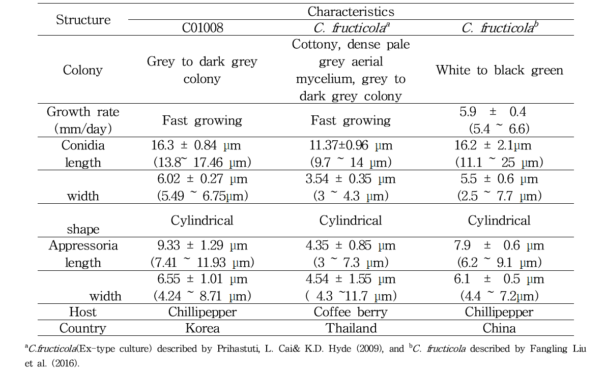 Colletotrichum gloeosporioides종 복합체에 속하는 고추탄저병균의 균학적 특성