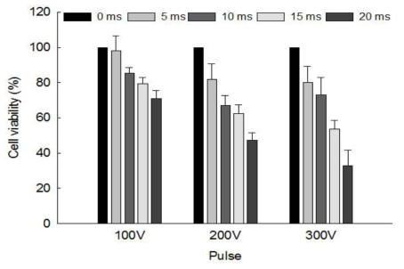 XTT 분석을 통한 electroporation pulse에 따른 BM-N 세포의 생존율