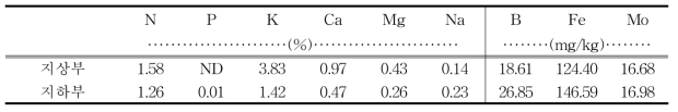 정식전 고추묘의 무기성분 함량(2020)