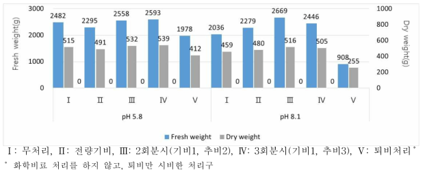 고추 재배기간동안 처리별 수확량 비교