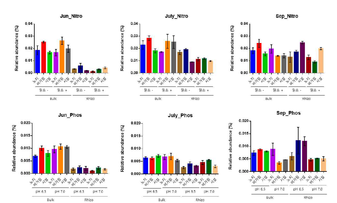생육기간에서 나타나는 질산화, 인산화 관여 미생물들의 군집구조 변화