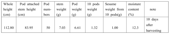 physical properties of the sesame used for the experiments