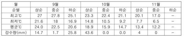 2019년 가을 작형 나주지역 재배기간 동안의 기상조건