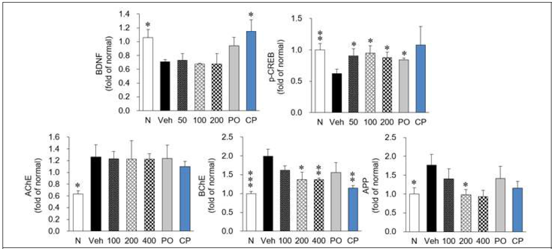 Expression of memory-related proteins in the combination in 5:5 ratio of Taraxacum coreanum and Carthamus tinctorius L. seed-treated mouse