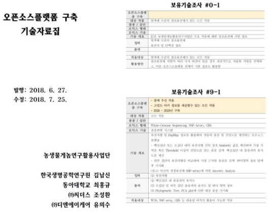 오믹스네트워크플랫폼 내에 구현할 보유기술의 기술자료집