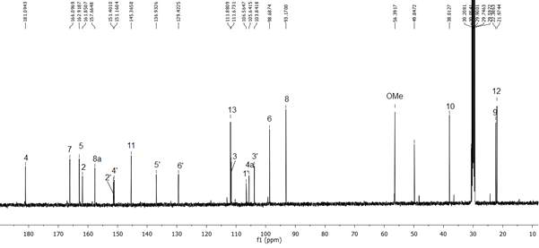 화합물 6의 13C-NMR 스펙트럼 (500 MHz, Acetone-d6)