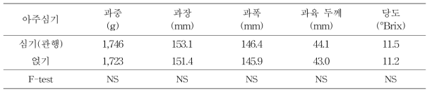 아주심기 방법 별 과실 특성 비교