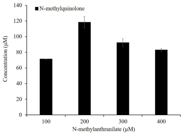 pC-pqsD-pqsA를 이용한 기질 농도별 NMQ 합성량