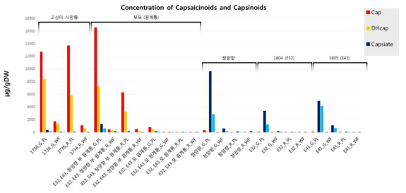 선발 조합의 capsaicin/capsiate 함량