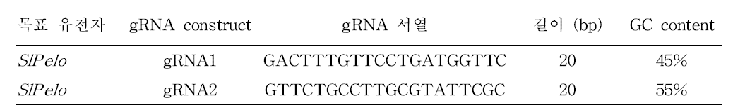 Pelo 유전자 타겟 gRNA 서열