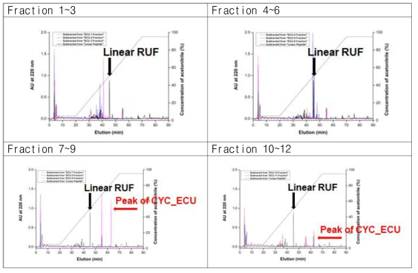 Preprative HPLC에 의한 분리된 각 fraction 분석