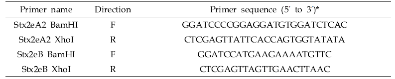 Stx2e 형질전환 전이벡터 제작을 위한 PCR 프라이머