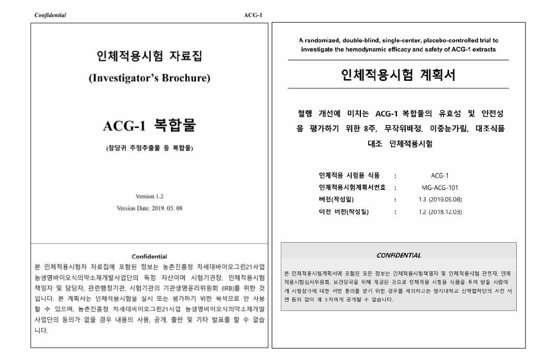 ACG-1 인체적용시험 자료집 및 시험계획서