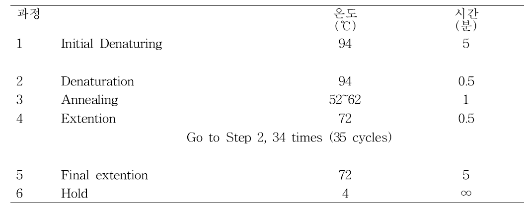 SSR마커에 대한 PCR 프로토콜