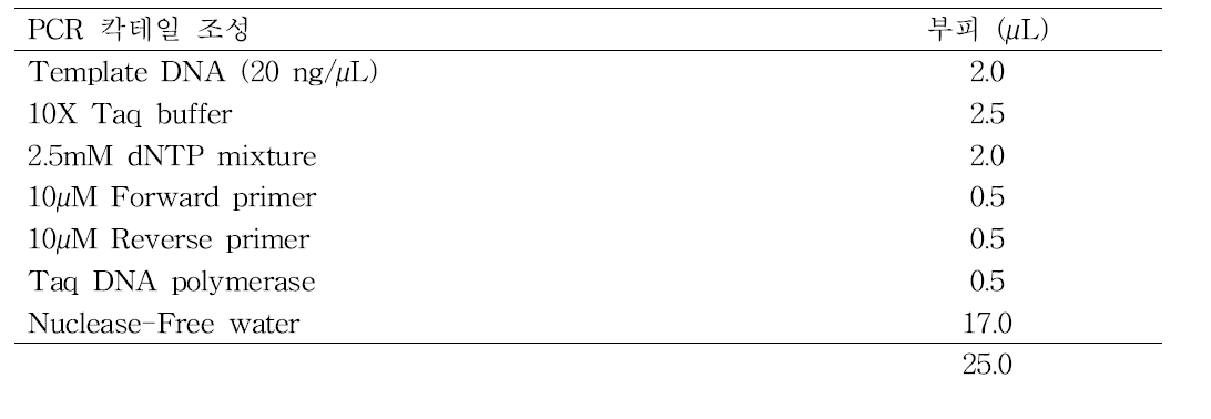 PCR을 위한 반응 mixture 조성