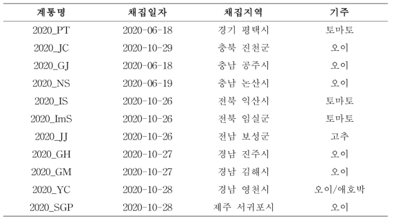 담배가루이 지역 계통 및 채집 지역