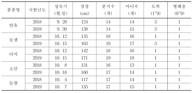 들깨 품종별 생육특성