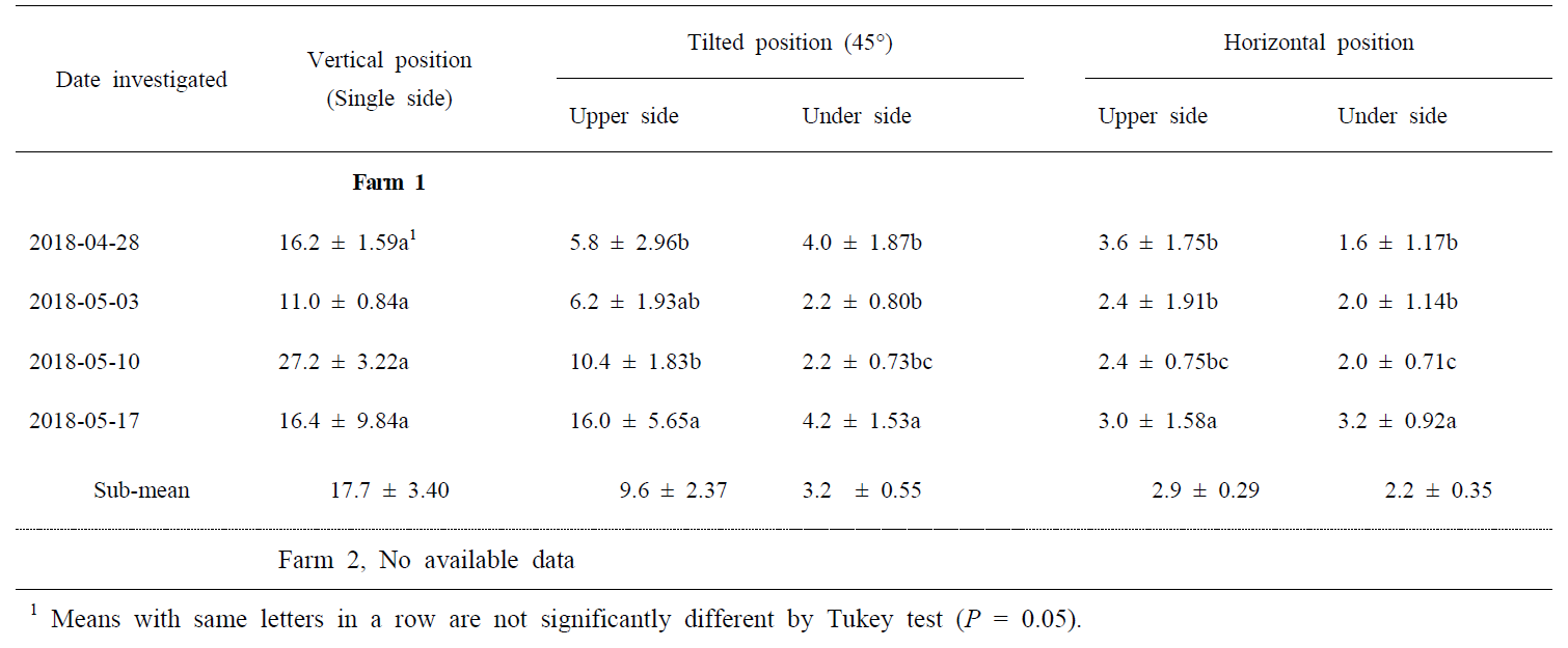 The attractiveness of yellow sticky trap for Cicadellidae species according to the installation angle of traps in strawberry farms