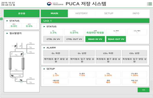 기체제어 저장시스템 파렛트 유닛 설정 화면