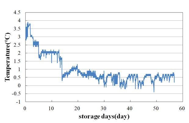 여름배추와 여름무 60일 저장 중 온도 변화