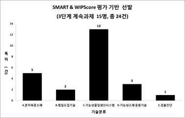 1차년도(2018년) SMART3 & WIPScore 분석 기반 최종 실용화 유망기술 24건-기술분류