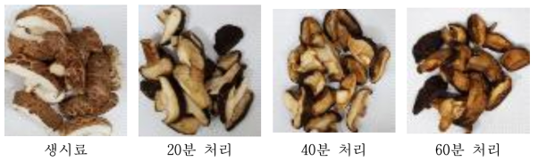 표고 덖음처리 시간별 갈변상태