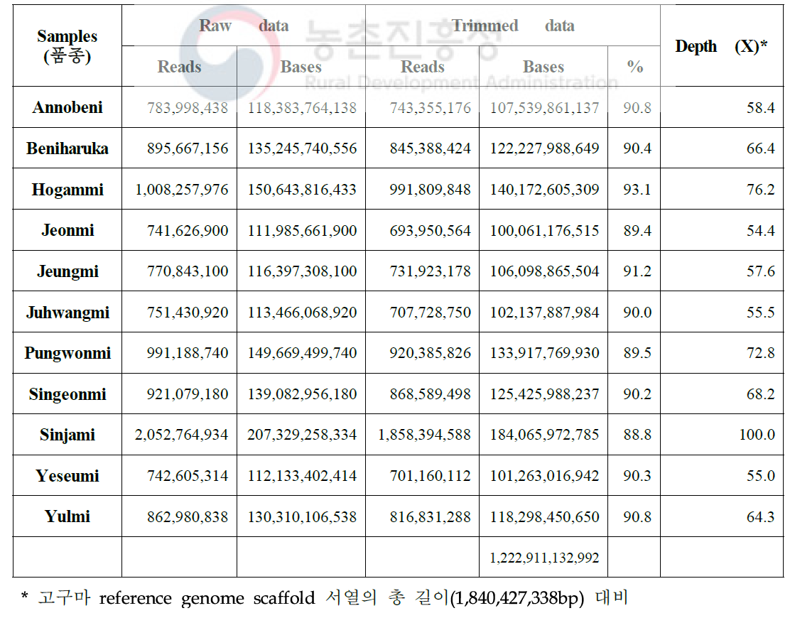 국내외 고구마 유전체 resequencing 정보