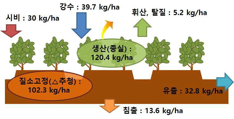모델을 활용한 콩재배 논의 질소 순환 평가 결과