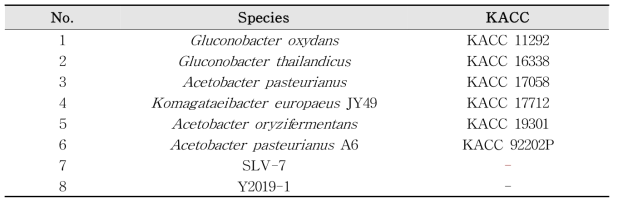 List of Acetobacter strains used in this study