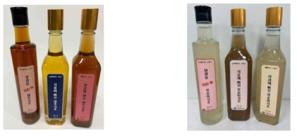 Development of a prototype of premium grain vinegar through field application(Left side : jujube vinegar, right side : peach vinegar)