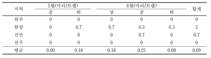 유기농 감자재배 포장에서 애꽃노린재 발생양상 (2019)