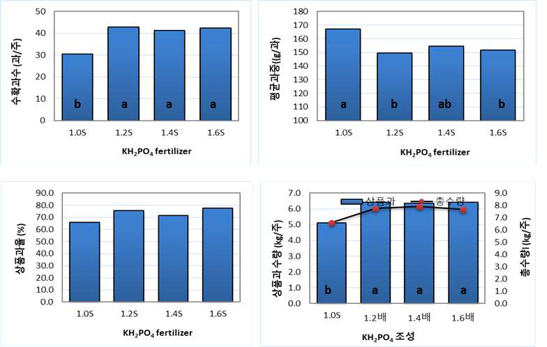 KH2PO4 처리별 토마토 수량