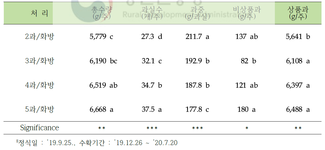 동양계 토마토 장기 수경재배 시 착과수가 수량에 미치는 영향z