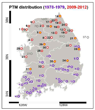 감자뿔나방 조사 지역(Kwon et al. 2017)