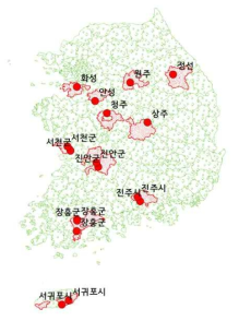 실제 블루베리혹파리 조사 지역