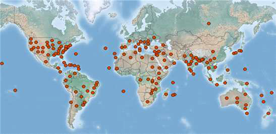 Worldwide distribution of P. operculella (CABI)