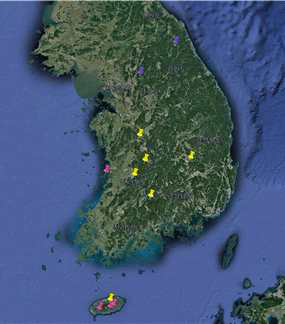국내 자생하는 산앵도나무속 조사 지역