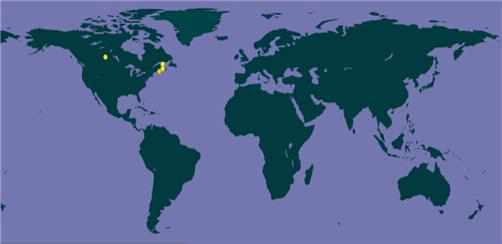 Worldwide distribution of D. oxycoccana (GBIF)