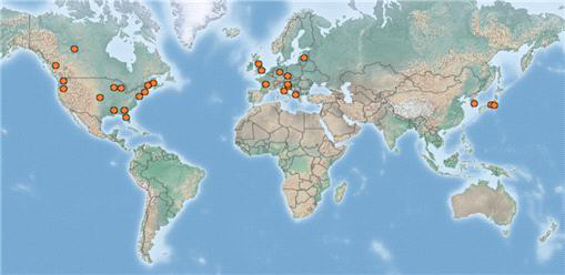 Worldwide distribution of D. oxycoccana (CABI)