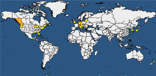 Worldwide distribution of D. oxycoccana (EPPO)