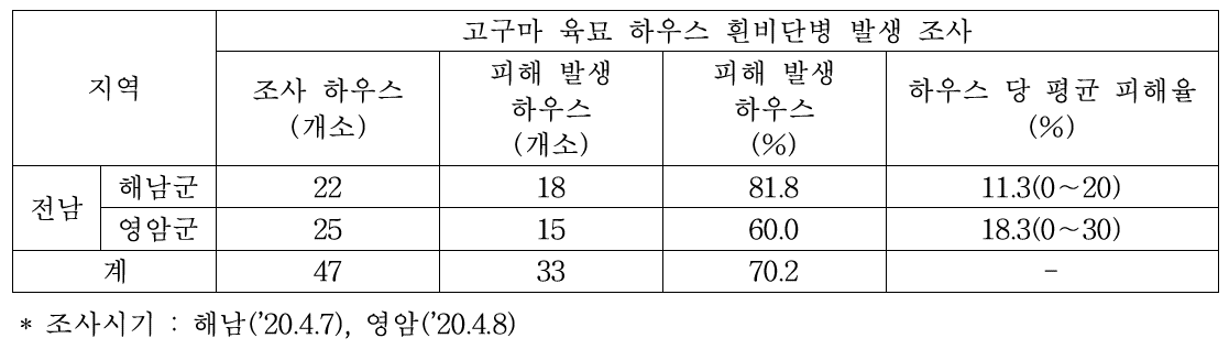 전남 지역 고구마 주산지의 육묘상 흰비단병 발생(’20)