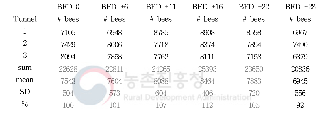 Number of bees per colony in diflubenzuron group