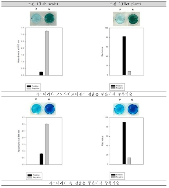 Lab scale 및 pilot scale로 실시한 리스테리아 모노사이토제네스 및 리스테리아 속 등온비색 증폭기술의 분석 결과 비교·평가