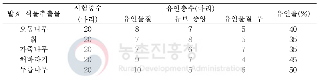 곤충후각측정기(Y-tube) 이용 식물발효물질의 갈색날개매미충 성충 유인효과(2018)