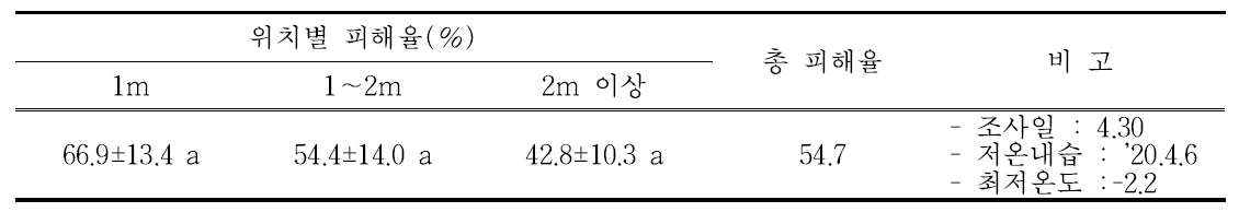 2020년 서리피해 발생