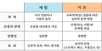 체험과 치유의 비교