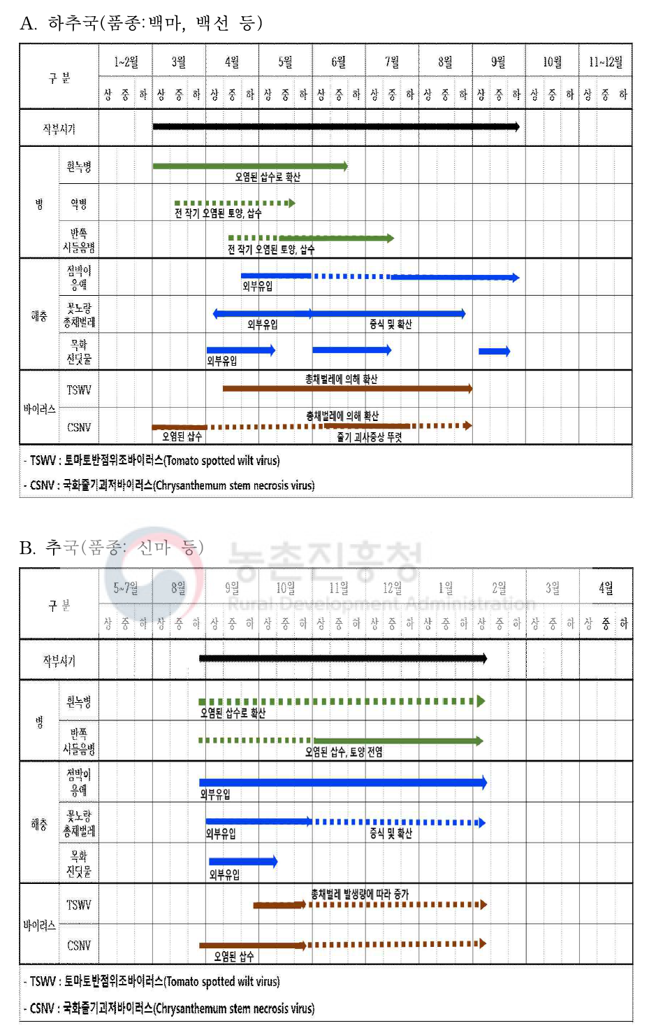 현장 실증을 통한 국화 작기별 주요 병해충 방제력