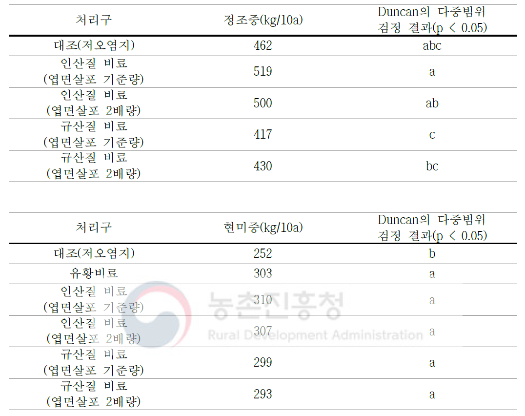 시비에 따른 벼 수량